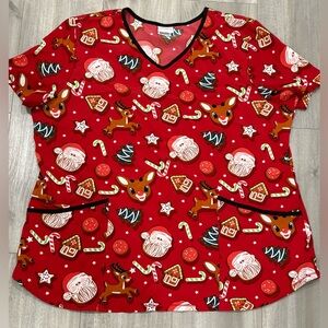 Rudolph Festive Red Christmas Print Scrub Top XL